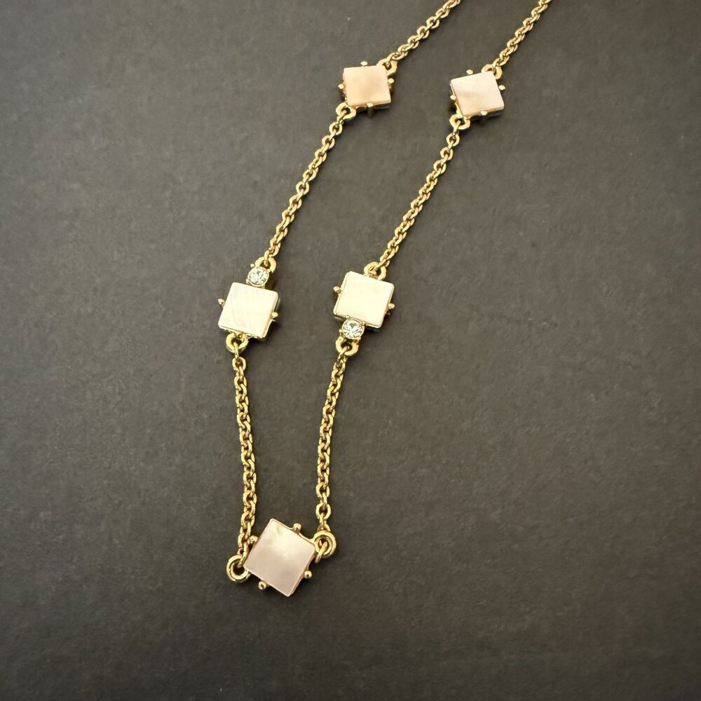 Kate Spade Gold-Tone Mother Of Pearl Necklace Crystal Accents Adjustable Chain - Picture 7 of 16